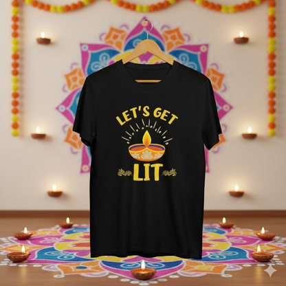 Diwali T-Shirt: Let's Get Lit! - Festive Diya Lamp Design for men