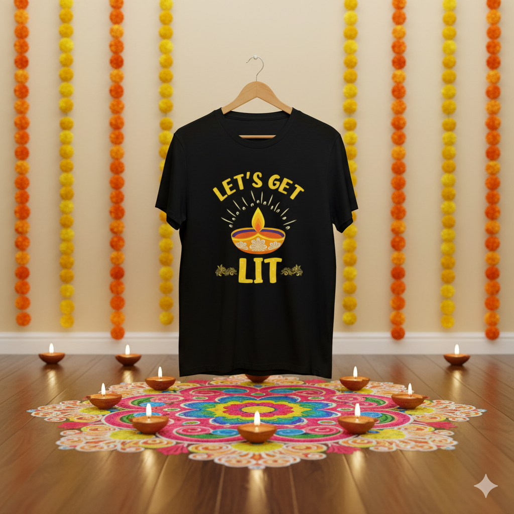 Diwali T-Shirt: Let's Get Lit! - Festive Diya Lamp Design for men
