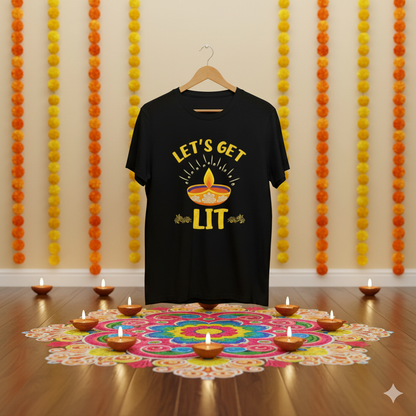 Diwali T-Shirt: Let's Get Lit! - Festive Diya Lamp Design for men